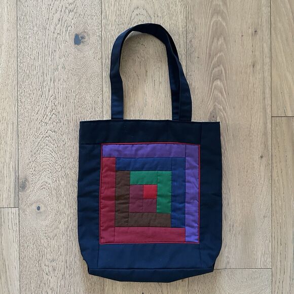 Vintage Rachel Lapp Handmade Quilted Tote Bag Purse Patchwork Log Cabin Cottage - Picture 1 of 8